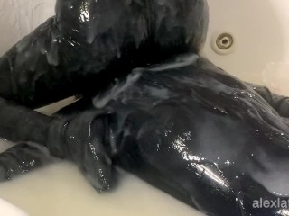 Playing in slime with Gloomy Babe, T2, messy sex - Alex Latex