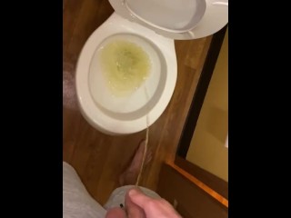 Barefoot pissing in public hotel restroom splashed on my feet and left it HUGE dick moaning relief