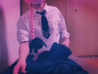 女装 crossdresser　男の娘がディルドと兜合わせオナニーして濃いせーしいっぱい出しちゃいました///