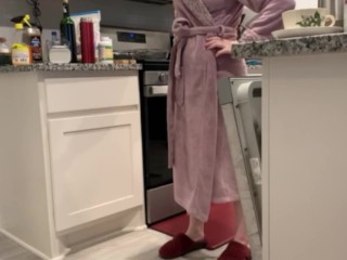 Young Woman Pisses On Kitchen Floor While Cleaning