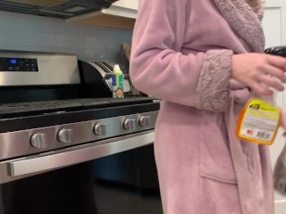 Young Woman Pisses On Kitchen Floor While Cleaning