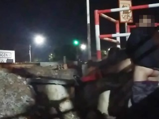 public sex in the city naked girl flashing wet pussy to voyeur passengers of the train and trucks