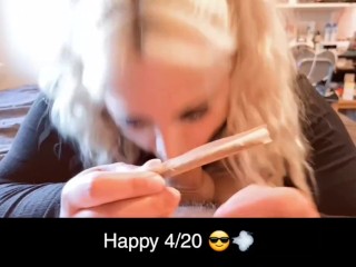 Multitasking 420 style - blowjob, smoking, milf, big boobs, POV