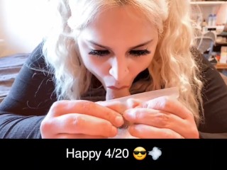 Multitasking 420 style - blowjob, smoking, milf, big boobs, POV