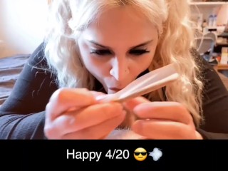 Multitasking 420 style - blowjob, smoking, milf, big boobs, POV