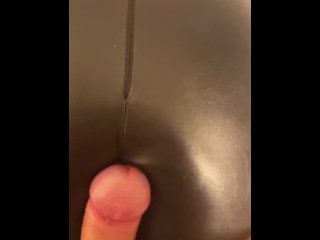 Cock grinding, dry humping, and cum on leather pants ass