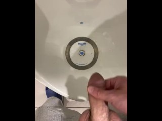 Desperate at a truck stop public restroom pissing masturbating moaning loud in public naughty messy