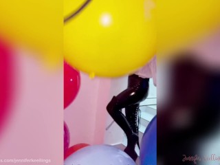 Ball busting hot cougar pops balloons with her high heels - JenniferKeellings