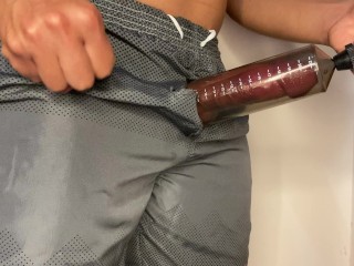 milf man frustrated with the size of his cock bought a penis pump and gained a few centimeters