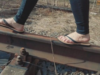 Foot Fetish Outside. Sexy little soles on the train and in nature