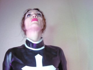 Sexy Fetish Nun Domina Eva Latex Goddess Milf Femdom BDSM Kink Heels Stockings Big Ass Solo Gonzo