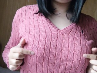 ノーブラニットで乳首オナニーする日本人女性はオホイキする♥️