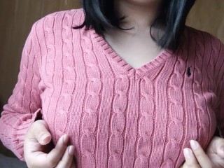 ノーブラニットで乳首オナニーする日本人女性はオホイキする♥️