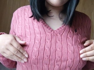 ノーブラニットで乳首オナニーする日本人女性はオホイキする♥️