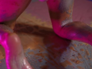 Mae Rainz Goes SOLO; Makes A Painting, Fucks Herself, And Squirts - MESSY AS ALWAYS!!!