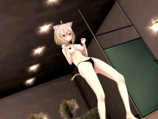 Okayu Nekomata Dancing Hentai Hololive Cat Girl Underwear Nekomimi MMD 3D Beige Hair