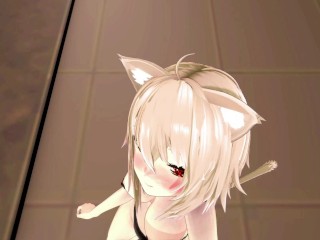 Okayu Nekomata Dancing Hentai Hololive Cat Girl Underwear Nekomimi MMD 3D Beige Hair