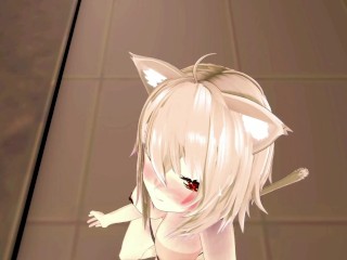 Okayu Nekomata Dancing Hentai Hololive Cat Girl Underwear Nekomimi MMD 3D Beige Hair