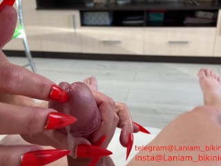 Milf stepmom long nails sperm extraction man thong femdom asmr fetish .