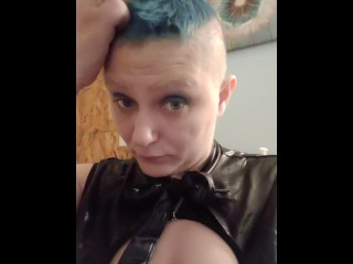 Shaved head leather outfit