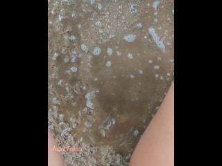 Massive Pee to the wet sand and make a puddle [Close up]