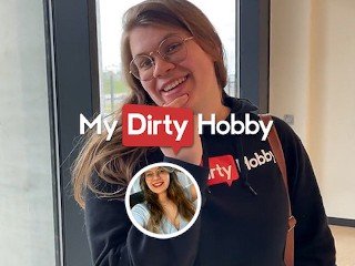 MyDirtyHobby - Nerdy babe fucks and creampied in public