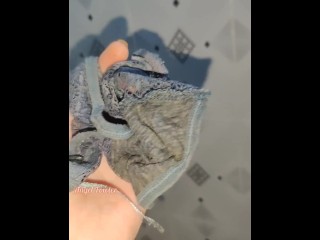 Delicious grey panties covered with piss show off for your pleasure