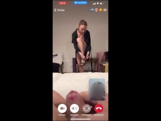 My husband is jerking and cum front my mom  while we talk with her by video call.
