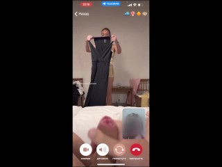 My husband is jerking and cum front my mom  while we talk with her by video call.