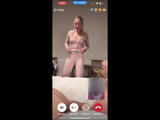 My husband is jerking and cum front my mom  while we talk with her by video call.