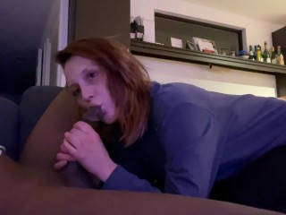 Cute White Girl Teases BBC Friend With A Quick Blowjob!