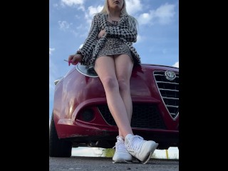 A nice blondie teen is smoking and spitting aggressively POV