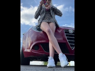 A nice blondie teen is smoking and spitting aggressively POV