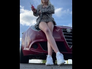 A nice blondie teen is smoking and spitting aggressively POV