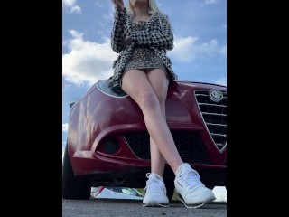 A nice blondie teen is smoking and spitting aggressively POV