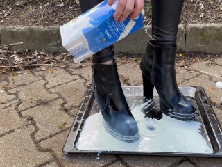 Splish Splash! 😈 boots & milk 😉 I just tried something. More in JuliaApril onlyfans