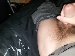 Storking my big white cock, until I cum on my step-sister bed