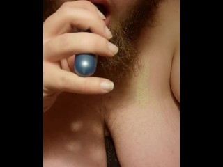 FtM Trans Man with Beard Gives Sloppy Blowjob to Vibrator