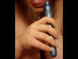 FtM Trans Man with Beard Gives Sloppy Blowjob to Vibrator