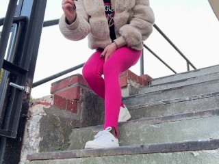 A pinky blondie teen is smoking and spitting loogies in your face POV