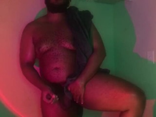 Hairy Black Thick Cock Strokes In Towel - Daddy Dame