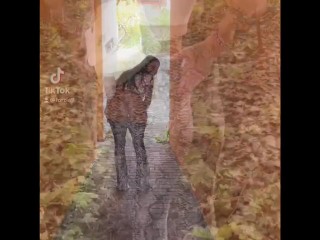 Putting down her pants on the street and the woods