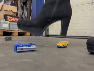 Trailer/preview ! 😈 junkyard! Black boots destroy toy cars