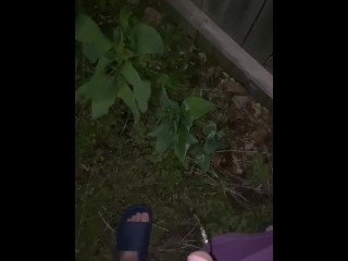 Pissing on my neighbors fence I hope hope the milf next door catches me public outdoor marking