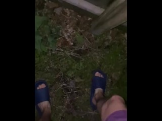 Pissing on my neighbors fence I hope hope the milf next door catches me public outdoor marking