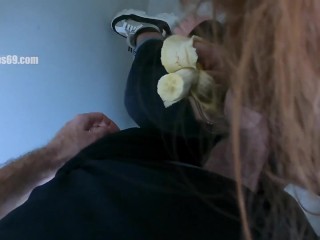 StepMom Eat banana While a Stranger Flashing Dick in Public Train