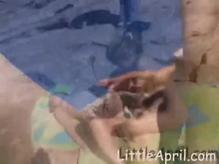Little April licked out by the seaside