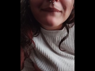 Thick girl with big ass and natural tits humiliates and insults fan while masturbating until cum