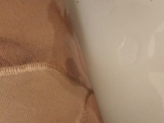 trans peeing in tan nylons dirty bathtub