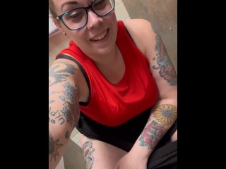 BBW MILF pees in public restroom